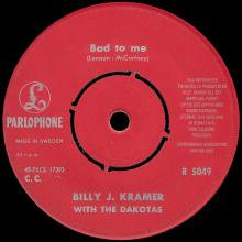 BILLY J. KRAMER WITH THE DAKOTAS - BAD TO ME ⁄ I CALL YOUR NAME - R 5049 - SWEDEN - 1 BLUE SLEEVE - pic 3