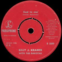 BILLY J. KRAMER WITH THE DAKOTAS - BAD TO ME ⁄ I CALL YOUR NAME - R 5049 - SWEDEN - 2 ORANGE SLEEVE - pic 1