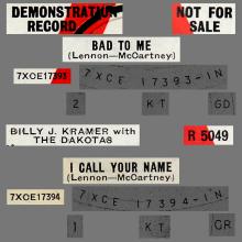 BILLY J. KRAMER WITH THE DAKOTAS - BAD TO ME ⁄ I CALL YOUR NAME - R 5049 - UK - PROMO - pic 1