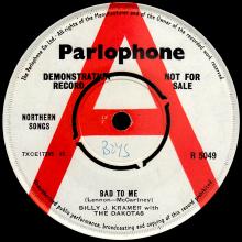 BILLY J. KRAMER WITH THE DAKOTAS - BAD TO ME ⁄ I CALL YOUR NAME - R 5049 - UK - PROMO - pic 3
