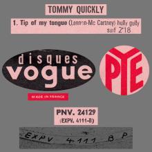 TOMMY QUICKLY - TIP OF MY TONGUE - VOGUE ⁄ PYE - PNV.24129 ⁄ EXPV 4111 B-P - FRANCE EP - pic 1