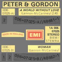 PETER AND GORDON - A WORLD WITHOUT LOVE - WOMAN - HOLLAND - 1A 006-07025 -1977 - pic 4