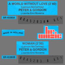 PETER AND GORDON - A WORLD WITHOUT LOVE - WOMAN - HOLLAND - BR. MUSIC - BR 45283 - 1989 - pic 1