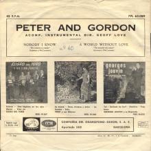 PETER AND GORDON - NOBODY I KNOW ⁄ A WORLD WITHOUT LOVE - 7PL 63.089 - SPAIN  - pic 2