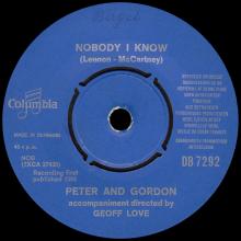 PETER AND GORDON - NOBODY I KNOW - DB 7292 - DENMARK - pic 1