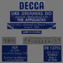 THE APPLEJACKS - LIKE DREAMERS DO - SWEDEN - DECCA - FR 13793 - pic 1