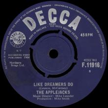 THE APPLEJACKS - LIKE DREAMERS DO - UK VARIATION 1 - F.11916 - pic 2