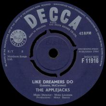 THE APPLEJACKS - LIKE DREAMERS DO - UK VARIATION 2 - F.11916 - pic 1