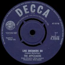 THE APPLEJACKS - LIKE DREAMERS DO - UK VARIATION 3 - F.11916 - pic 1