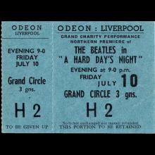 1964 07 10 ODEON LIVERPOOL NORTHERN PREMIERE OF THE BEATLES IN "A HARD DAY'S NIGHT " - TICKET - - pic 1
