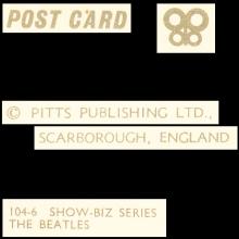 1964 THE BEATLES PHOTO - POSTCARD UK - 104-6 SHOW-BIZ SERIES - 10,5X15,5 - pic 3