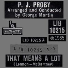 P.J. PROBY - THAT MEANS A LOT - BELGIUM - RECORD  UK  - LIBERTY - LIB10215 - pic 1