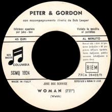 PETER AND GORDON - WOMAN - SCMQ 1924 - ITALY - JUKE BOX SERVICE - pic 1