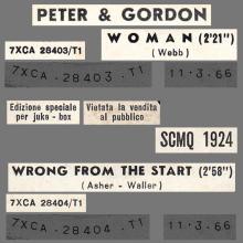 PETER AND GORDON - WOMAN - SCMQ 1924 - ITALY - JUKE-BOX - pic 4