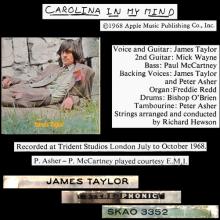 1968 12 06 JAMES TAYLOR - CAROLINA IN MY MIND - APPLE RECORDS - SKAO 3352 - USA - pic 4