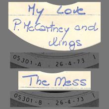 1973 04 26 - WINGS - MY LOVE ⁄ THE MESS - ITALY 7" TEST PRESSING  - pic 3