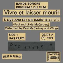 1973 07 02 1973 ORIGINAL SOUNDTRACK JAMES BOND - LIVE AND LET DIE - UNITED ARTISTS RECORDS - UAS 29475-B - FRANCE - pic 3