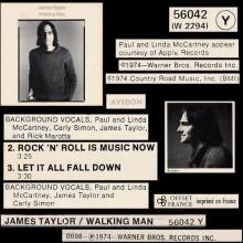 1974 06 28  JAMES TAYLOR - WALKING MAN - WEA - 56042 - FRANCE - pic 4