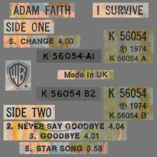 1974 09 02 ADAM FAITH - I SURVIVE - WARNER BROS. RECORDS - K 56054 - UK - pic 3