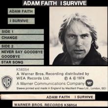1974 09 02 ADAM FAITH - I SURVIVE - WARNER BROS. RECORDS - K 56054 - UK - pic 4