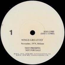USA 1978 11 00 WINGS GREATEST - SOO-11905 - USA TEST PRESSING - pic 1