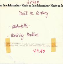 1980 06 13 - PAUL MCCARTNEY - WATERFALLS ⁄ CHECK MY MACHINE - GERMANY 7" TEST PRESSING - pic 1