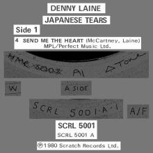1980 12 05 DENNY LAINE - JAPANESE TEARS - SEND ME YOUR HEART - SCRATCH RECORDS - SCRL 5001 - UK  - pic 3