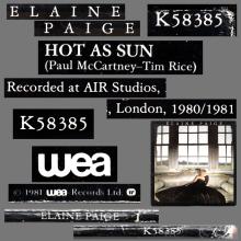 1981 10 31 ELAINE PAIGE -ELAINE PAGE - HOT AS SUN - WEA - K 58385 - UK - pic 4