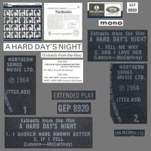 1981 12 07 UK The Beatles E.P.s Collection - GEP 8920 - A Hard Day's Night (extracts from the film) - A - pic 3