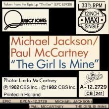 1982 10 18 MICHAEL JACKSON ⁄ PAUL McCARTNEY - THE GIRL IS MINE - EPIC A-12.2729 - 12 INCH - HOLLAND - pic 1