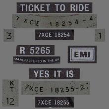 1982 12 07 THE BEATLES SINGLES COLLECTION - BSCP1 - R 5265 - B - TICKET TO RIDE ⁄ YES IT IS - pic 1