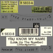 1982 12 07 THE BEATLES SINGLES COLLECTION - BSCP1 - R 5833 - B - LET IT BE ⁄ YOU KNOW MY NAME (LOOK UP THE NUMBER)  - pic 1