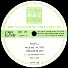 1983 10 17 - PAUL McCARTNEY RADIO SHOW - BBC TRANSCRIPTION PROGRAMME - PROFILE PIPES OF PEACE - 153349-S / 153350-S - pic 3