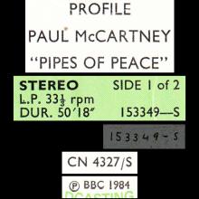 1983 10 17 - PAUL McCARTNEY RADIO SHOW - BBC TRANSCRIPTION PROGRAMME - PROFILE PIPES OF PEACE - 153349-S / 153350-S - pic 4