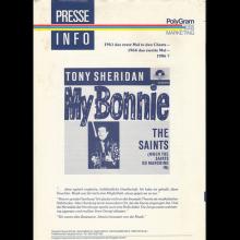 1986 10 23 BRING BACK MY BONNIE TO - TONY SHERIDAN - 25TH ANNIVERSARY - PRESSE INFO - GERMANY - pic 4
