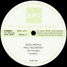 1987 11 02 - PAUL McCARTNEY RADIO SHOW - BBC TRANSCRIPTION PROGRAMME - ROCK PROFILE PAUL McCARTNEY ALL THE BEST - pic 3