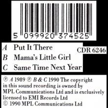 1990 02 05 PUT IT THERE - PAUL McCARTNEY DISCOGRAPHY - CDR 6264 - 5 099920 374525 - UK - pic 5
