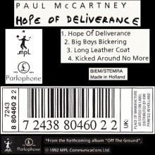 1992 12 28 HOPE OF DELIVERANCE - PAUL McCARTNEY DISCOGRAPHY - 7 2438 80460 2 2 - HOLLAND - pic 1