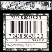 1992 12 28 HOPE OF DELIVERANCE - PAUL McCARTNEY DISCOGRAPHY - CDRS 6330 - 7 2438 80438 2 3 - UK  - pic 4