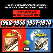 1993 09 20 THE BEATLES 1962-1966 1967-1970 - RED AND BLUE CD'S - ADVERTISING A4 FLYER - UK - pic 1