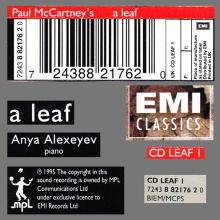 1995 04 21 A LEAF -ANYA ALEXEYEF - PAUL McCARTNEY DISCOGRAPHY - CD LEAF 1 - 7 24388 21762 0 - UK - pic 1