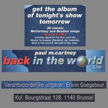 2003 PAUL MCCARTNEY BACK IN THE WORLD 2003  - FLYER - pic 1
