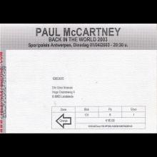 2003 PAUL McCARTNEY BACK IN THE WORLD - TICKET 2003 04 01 SPORTPALEIS ANTWERPEN - pic 1
