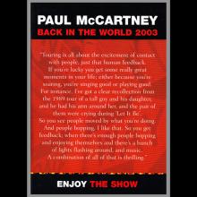 2003 PAUL McCARTNEY BACK IN THE WORLD 2003 - TOUR CONCERT PROGRAMME - pic 1