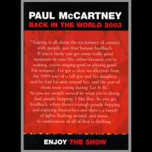 2003 PAUL McCARTNEY BACK IN THE WORLD 2003 - TOUR CONCERT PROGRAMME - pic 1