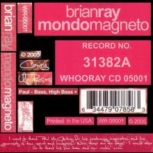 2005 10 16 USA Brian Ray-Mondo Magneto - Coming Up Roses ⁄ WR-05001 ⁄ 6 34479 07858 3 - pic 1