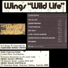 1971 12 07 WINGS FUN CLUB - CLUB SANDWICH - SONGBOOK WINGS WILD LIFE - pic 1