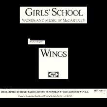 1977 11 11 WINGS FUN CLUB - CLUB SANDWICH - MUSIC SHEET GIRLS' SCHOOL - WINGS -1 - pic 2