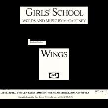 1977 11 11 WINGS FUN CLUB - CLUB SANDWICH - MUSIC SHEET GIRLS' SCHOOL - WINGS -1 - pic 1