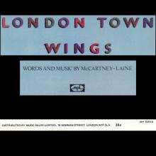 1978 08 26 WINGS FUN CLUB - CLUB SANDWICH - MUSIC SHEET LONDON TOWN - WINGS - pic 1